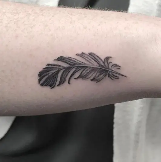 Single Grey Feather Tattoo For Hands