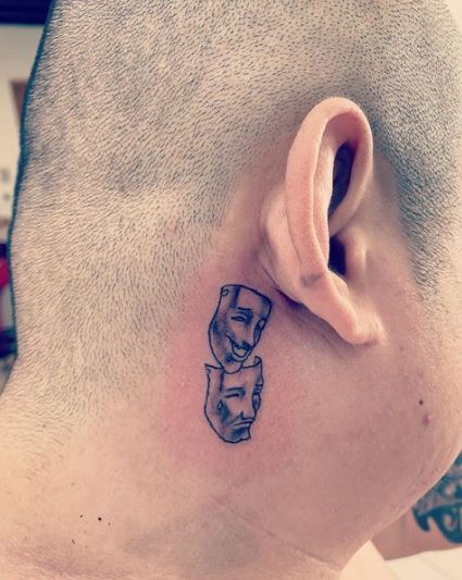 Small Happy and Sad Faces Tattoo Behind Ears