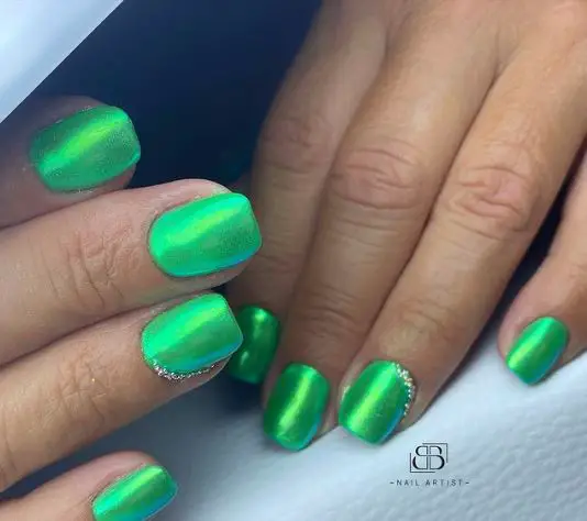 Sparkling Green Nails For Short Nails