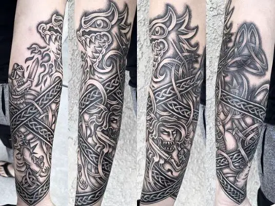 Stipple and Dot Work Beowulf Dragon Tattoo