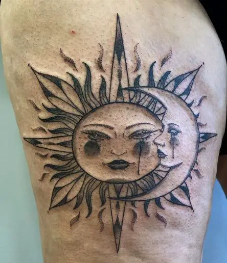 Sun and Moon with Tears Tattoo Art