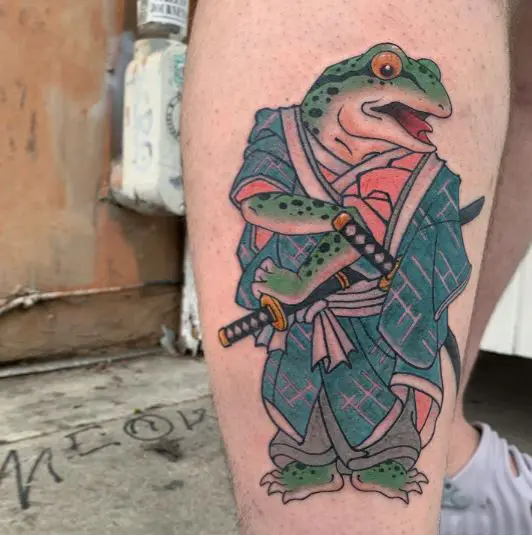Colorful Samurai Frog Tattoo