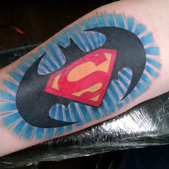 Batman vs. Superman Colored Tattoo