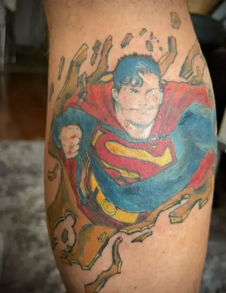 Superman in Action Comic Book Tattoo
