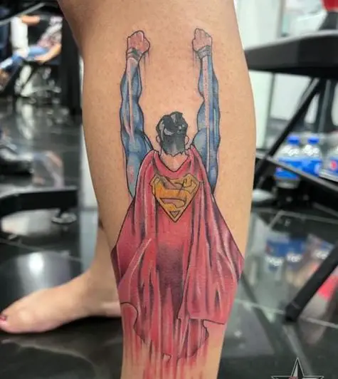 Superman Cape Comic Book Leg Tattoo