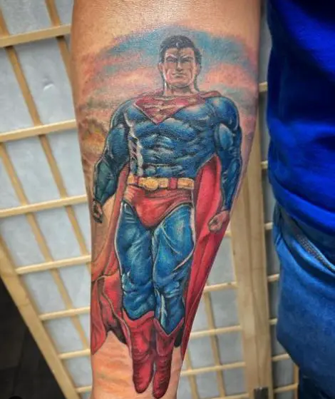 Superman Hovering Comic Book Tattoo