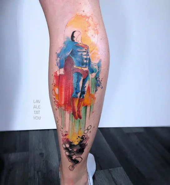 Superman Watercolor Comic Book Tattoo