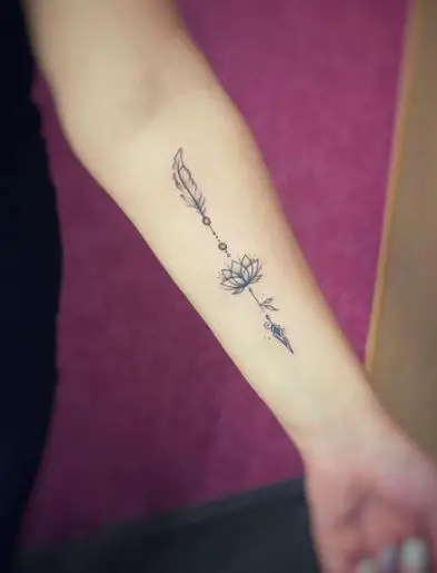 Thin Arrow and Flower Forearm Tattoo