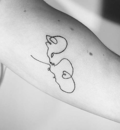 Thin Line Cat Shape Tattoo