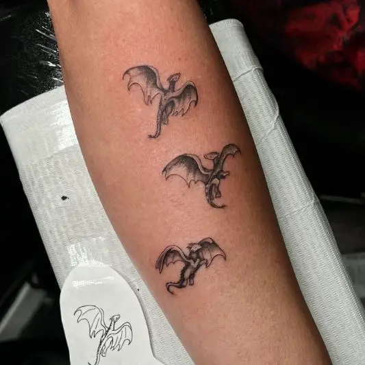 Three Black Dragons Hand Tattoo