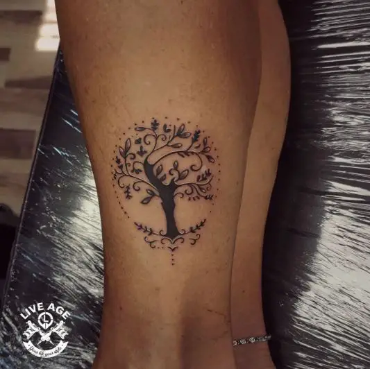 Tiny Tree Ankle Tattoo