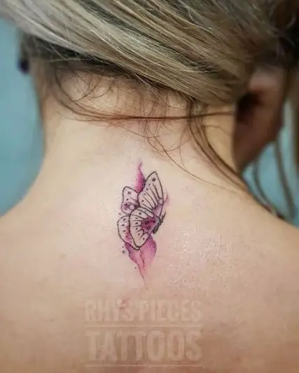 Tiny Watercolor Butterfly on the Neck