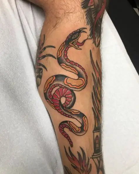 Traditional Snake Tattoo on Calf