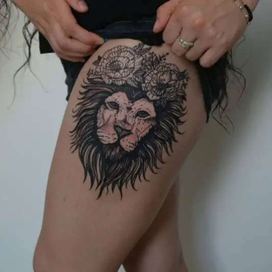 Tribal Lion Leg Tattoo