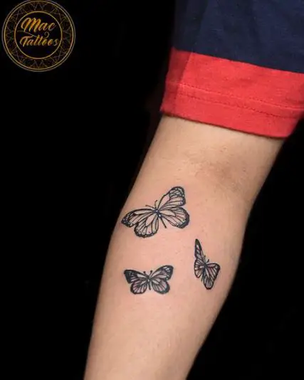 Triple Black Inked Butterflies Tattoo