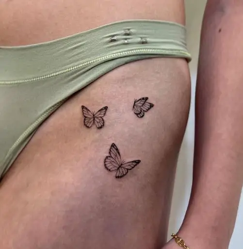 Triple Butterflies Tattoo on the Thigh 
