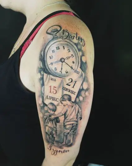 Two Boys Birth Date and Time Tattoo