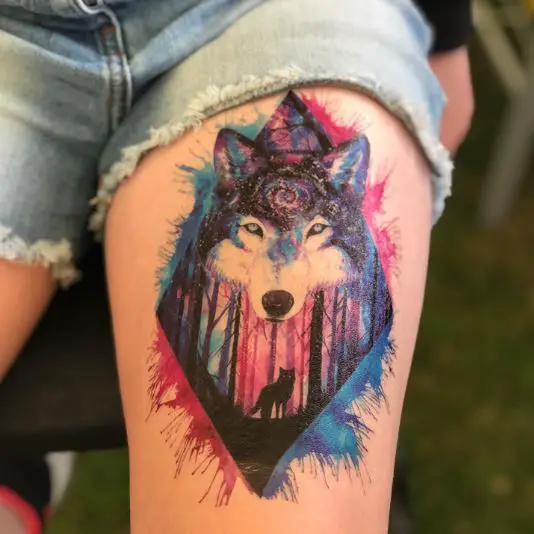 Water Colored Wolf Tattoo
