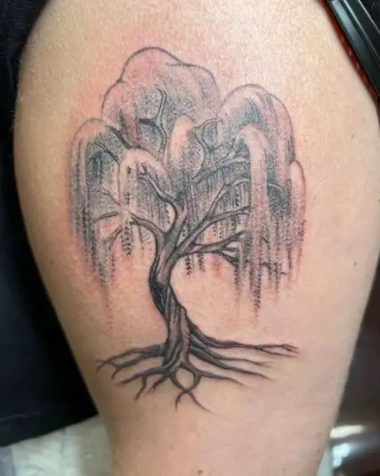 Willow tree Thigh Tattoo 