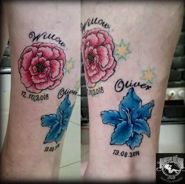 Words and Color Flowers Tattoo