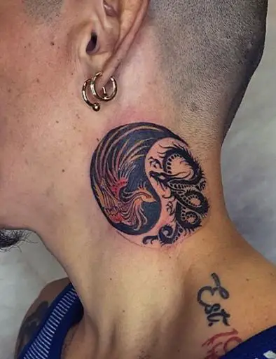 Yin Yang Dragon and Phoenix Bird Tattoo