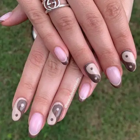 Ying and Yang Chocolate Brown Nails