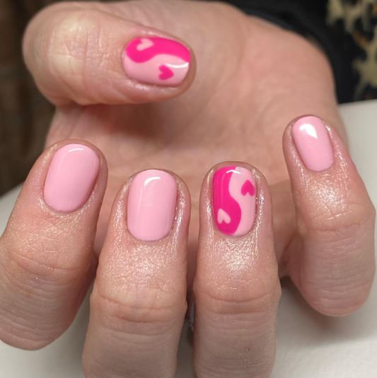 Ying and Yang Hearts Cotton Candy Nail