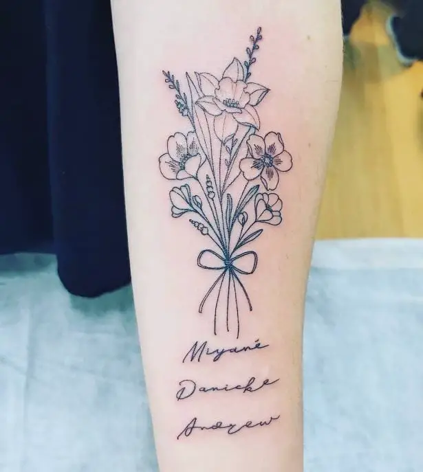 birth flowers and names tattoo