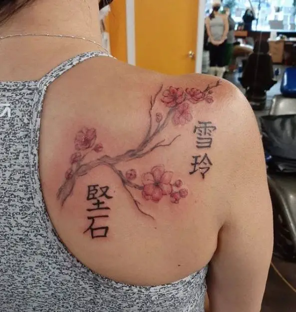 cherry blossoms tattoo with names