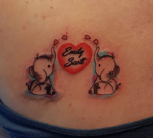 cute baby elephants tattoo with names