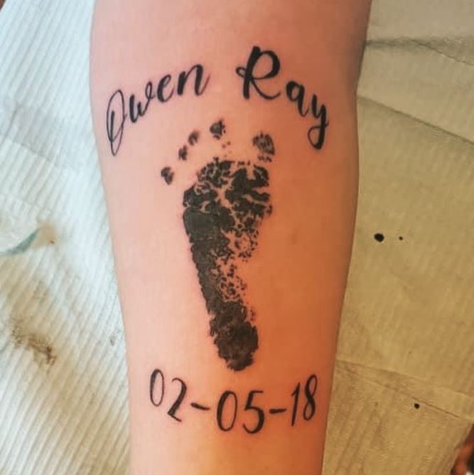 footprint tattoo with name and birth date