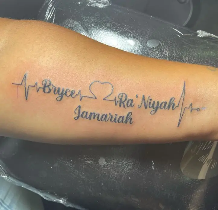 heartbeat tattoo with names