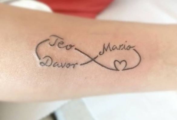 infinity sign, names and heart tattoo