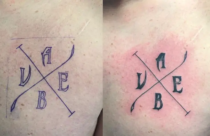 initials tattoo before and after