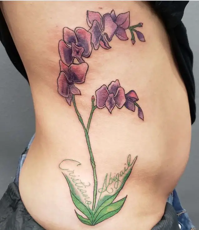 iris flowers tattoo with kids name