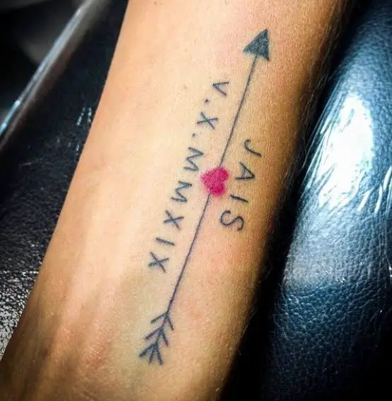 kids name tattoo with fine lines arrow