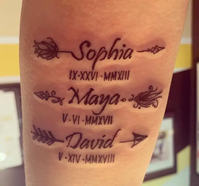 kids name tattoos with birth dates