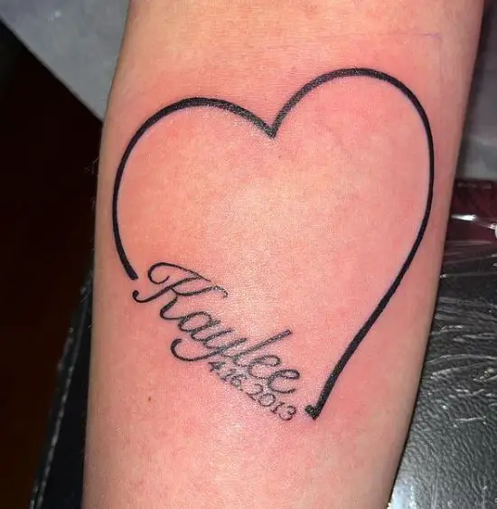 name and birth date tattoo with heart