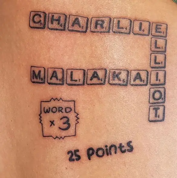 scrabble tattoo with 3 names