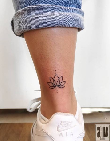 Minimalistic Lotus Flower Ankle Tattoo