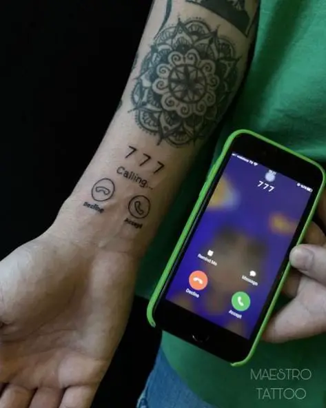 Calling 777 Wrist Tattoo