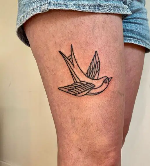 Black and White Sparrow Thigh Tattoo