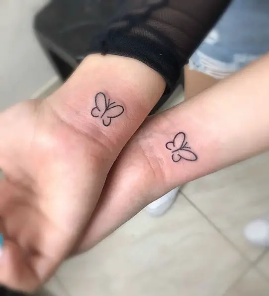 Matching Butterflies Wrist Tattoos