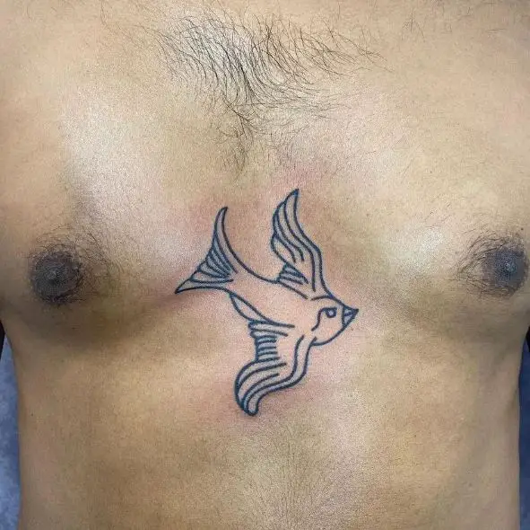 Flying Sparrow Chest Tattoo