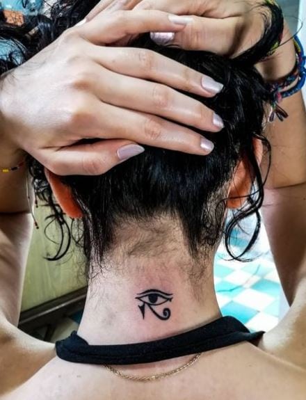 Horus tattoo on the back of the neck