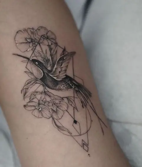 Grey Hibiscus and Hummingbird Tattoo