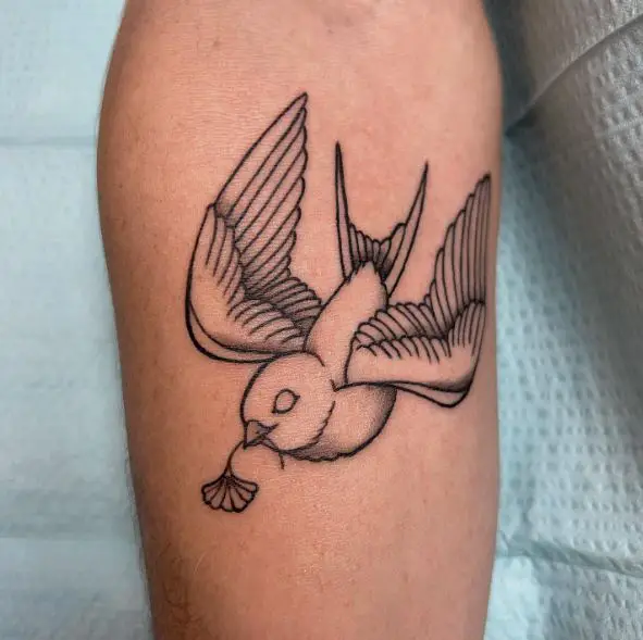 Sparrow with Flower Forearm Tattoo
