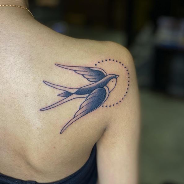 Black and Grey Swallow Shoulder Tattoo