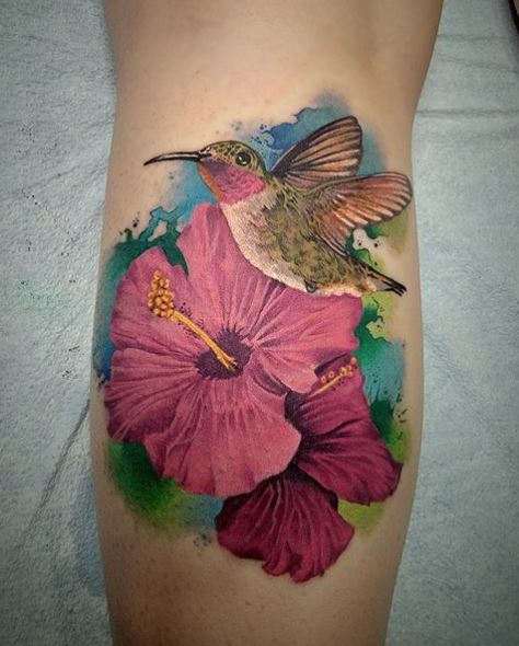 Colorful Flying Hummingbird Tattoo