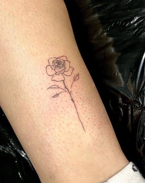 Linework Small Rose Leg Tattoo